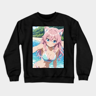 Anime Girl Beach Day Crewneck Sweatshirt